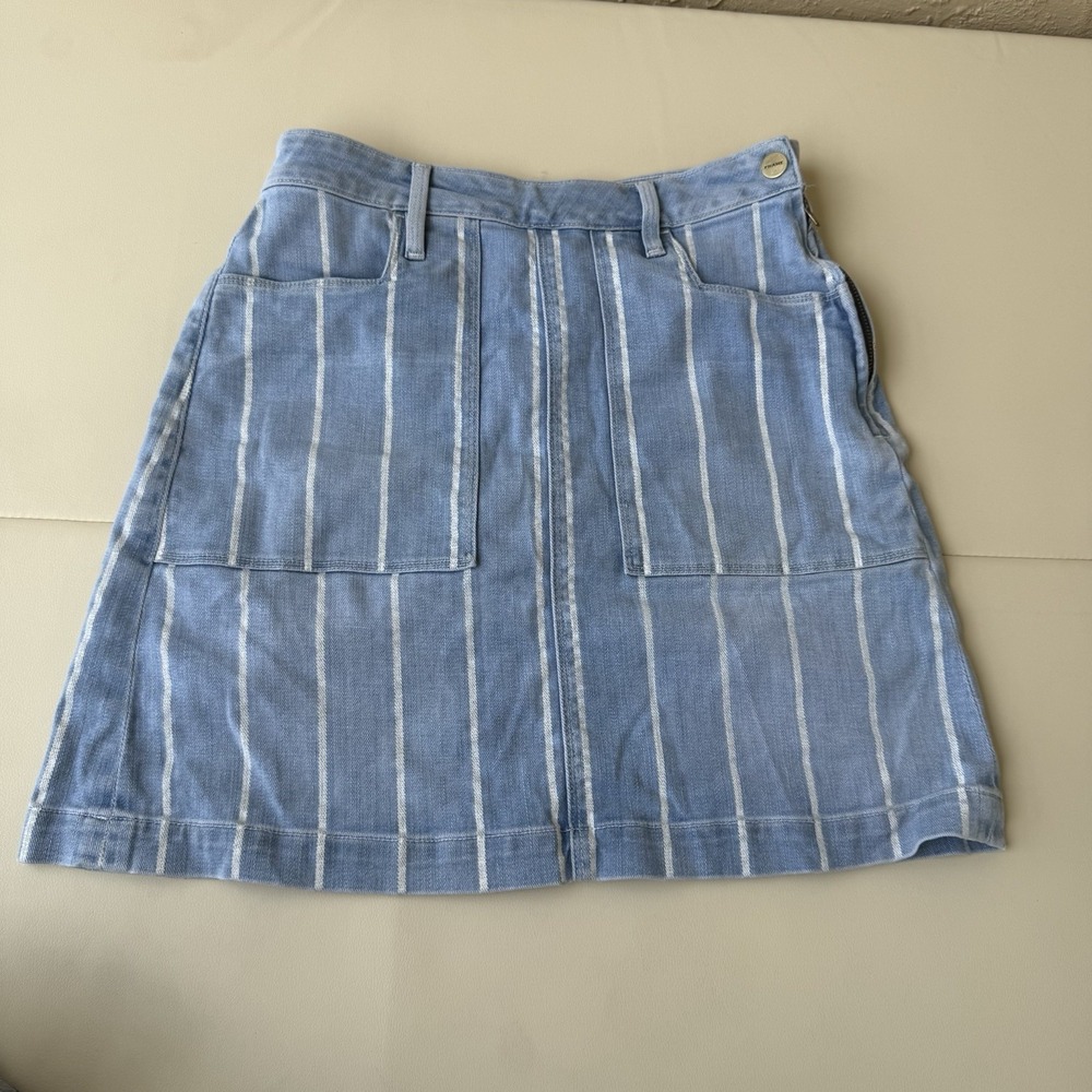 FRAME Women's Size 27 Barrington Denim Mini Skirt Striped Blue White